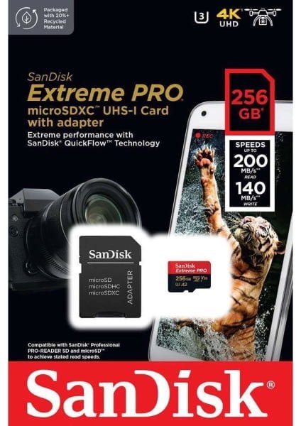 Sandisk Extreme Pro microSD UHS-I Card 256GB Hafıza Kartı